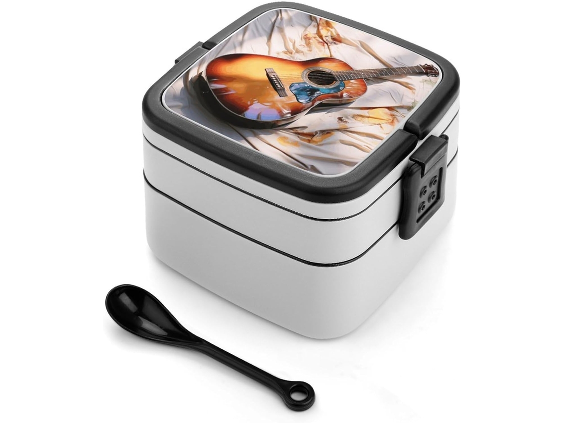 Marmita Bento Com Estampa De Violão Acústico Em Aquarela, Empilhável, À Prova De Vazamentos, Com Tampa Hermética E