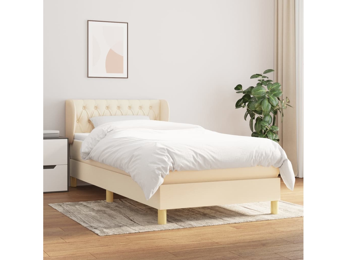 Vidaxl Cama Com Molas/colchão 90x190 Cm Tecido Cor Creme