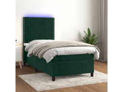 Vidaxl Cama Box Spring C/ Colchão/led 100x200 Cm Veludo Verde-escuro
