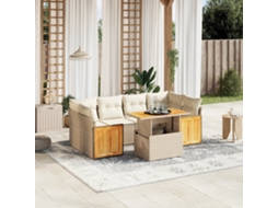 Vidaxl 7 Pcs Conjunto De Sofás P/ Jardim Com Almofadões Vime Pe Bege