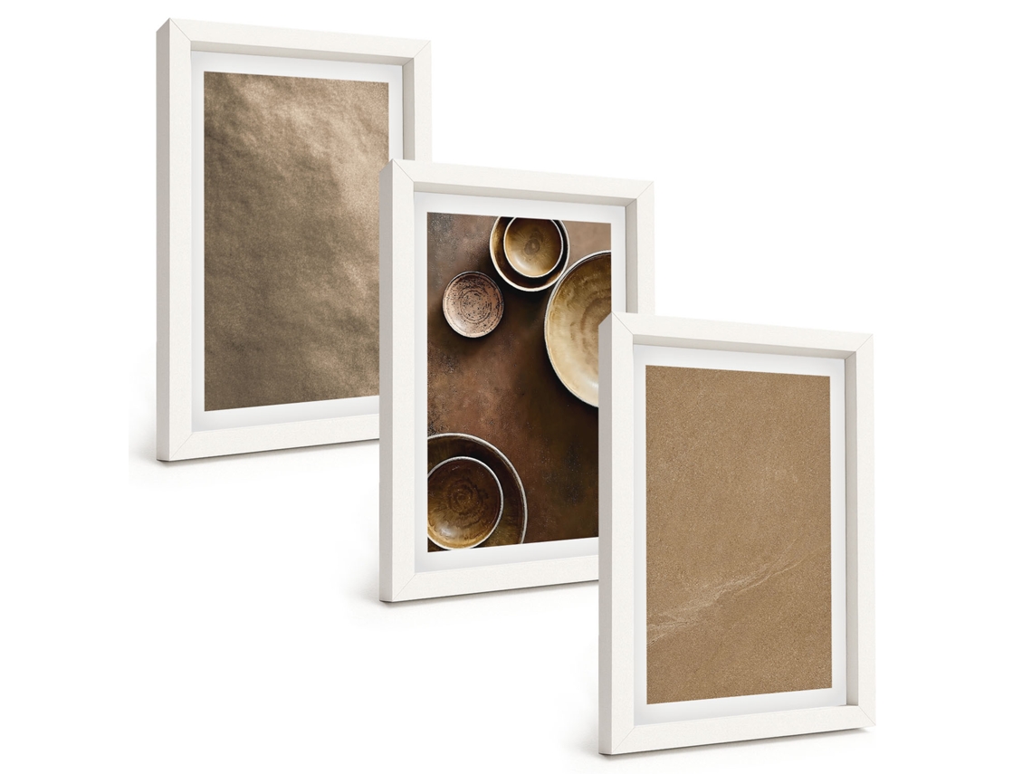 Conjunto De Quadros Com Moldura Estruturas Minimalistas De Pedra Moldura Branca Fotos Para O Escritório Espelharte (3 Peças 20x30 Cm)