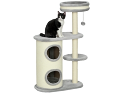 59x35x100 Cm Bola Cinza Arranhador De Gato Pino Corda Sisal Macio Pelúcia Multinível Brinquedo