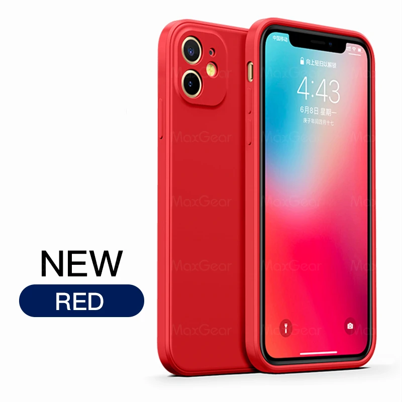 Capa Quadrada De Silicone Líquido Macia (vermelha Para Iphone 12)