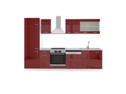 Cozinha R-Line, 300 cm sem bancada, Bordeaux alto brilho/branco, Vicco