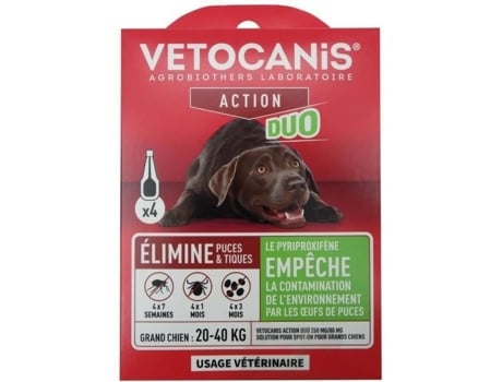 Vetocanis X4 Duo Pipetas contra Pulgas e Carrapatos 268 mg/80 mg para Cães de Grande Porte