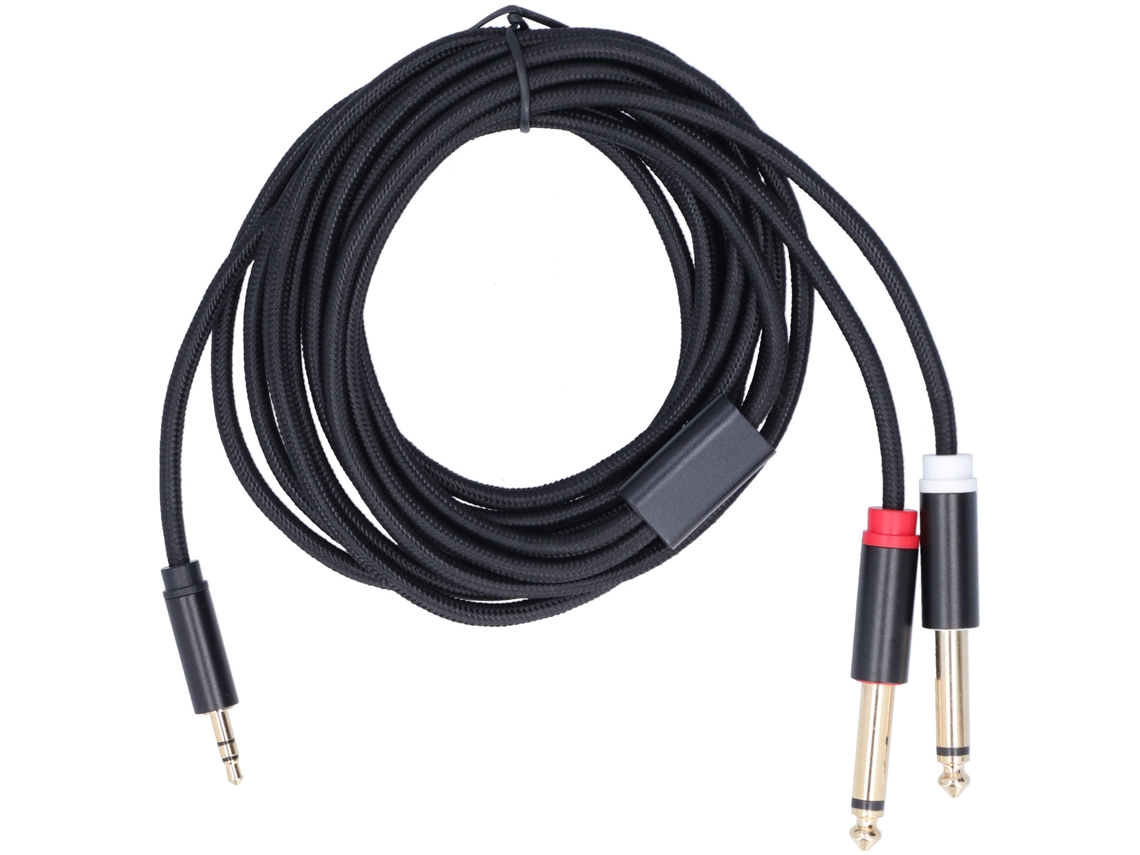 Cabo Adaptador 3.5mm Macho para 2x 6.35mm Malha de Algodão Tecida 3m | S/MARCA