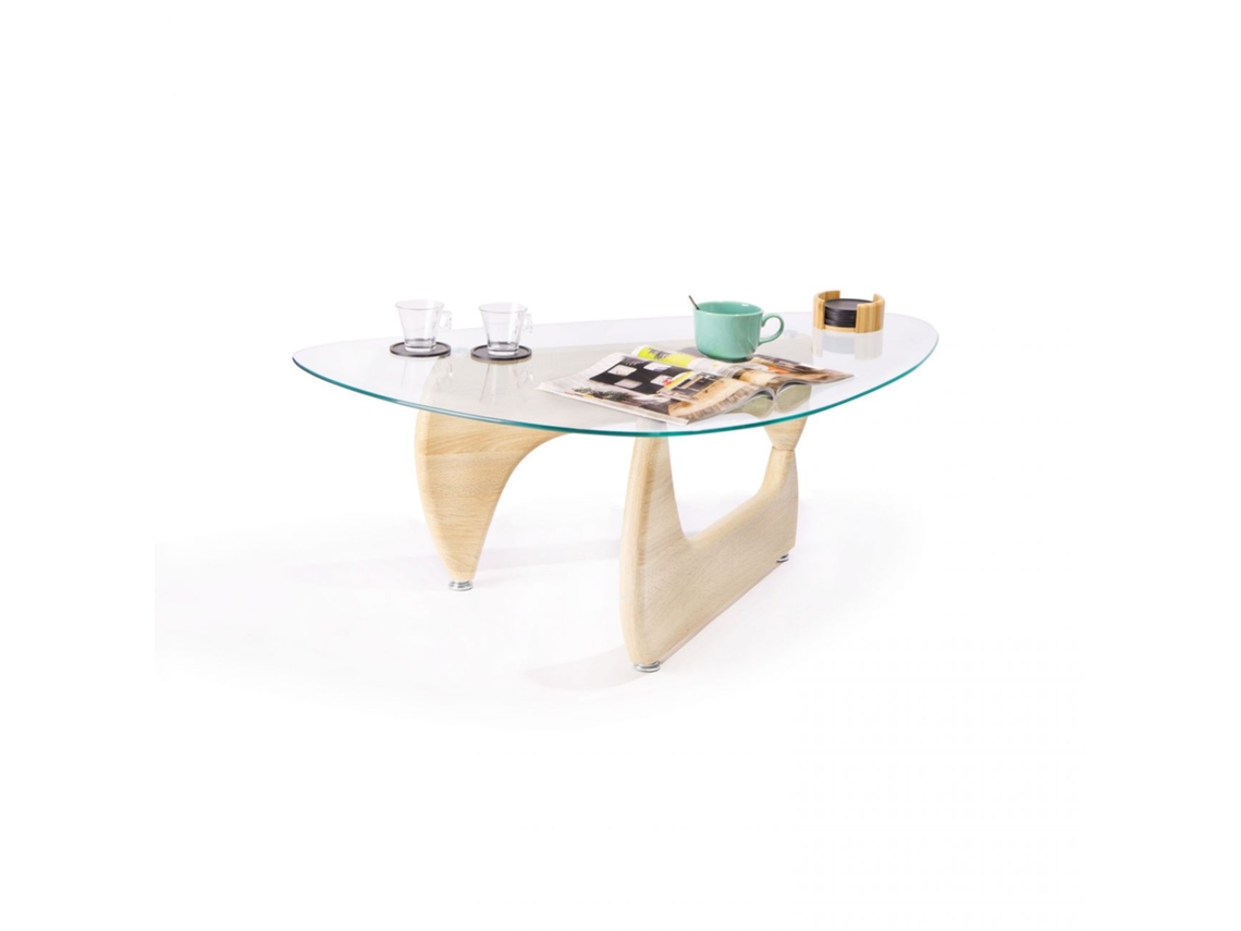 Mesa de centro Leyna Vidro transparente - Madeira clara 110 x 40 x 70cm cm