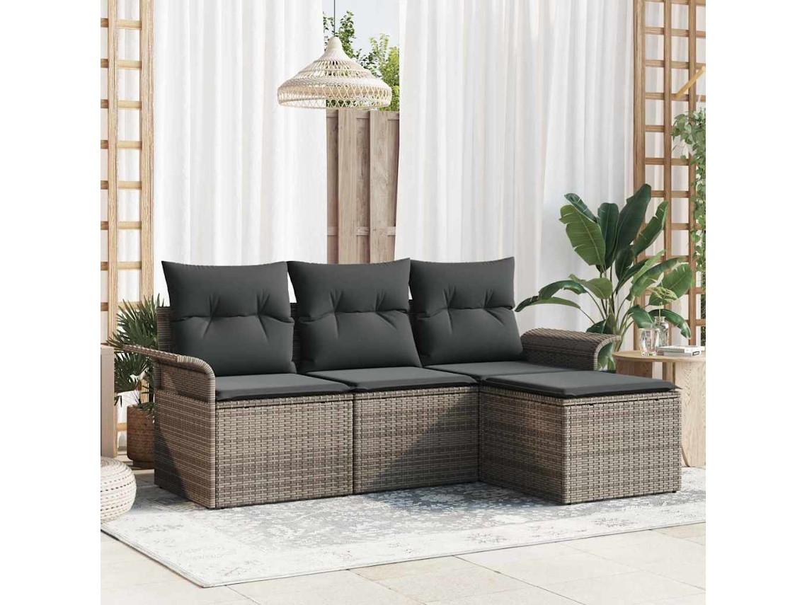 Vidaxl Conjunto De Sofás Com Almofada 4 Pcs Cinzeto Vime Pe