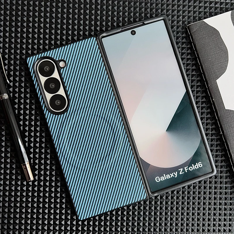 (para Z Fold 4 Azul Claro) Compatível Com Capa Protetora Magnética Samsung, Capa Traseira Em Couro Pu Com Textura De Fibra De Carbono