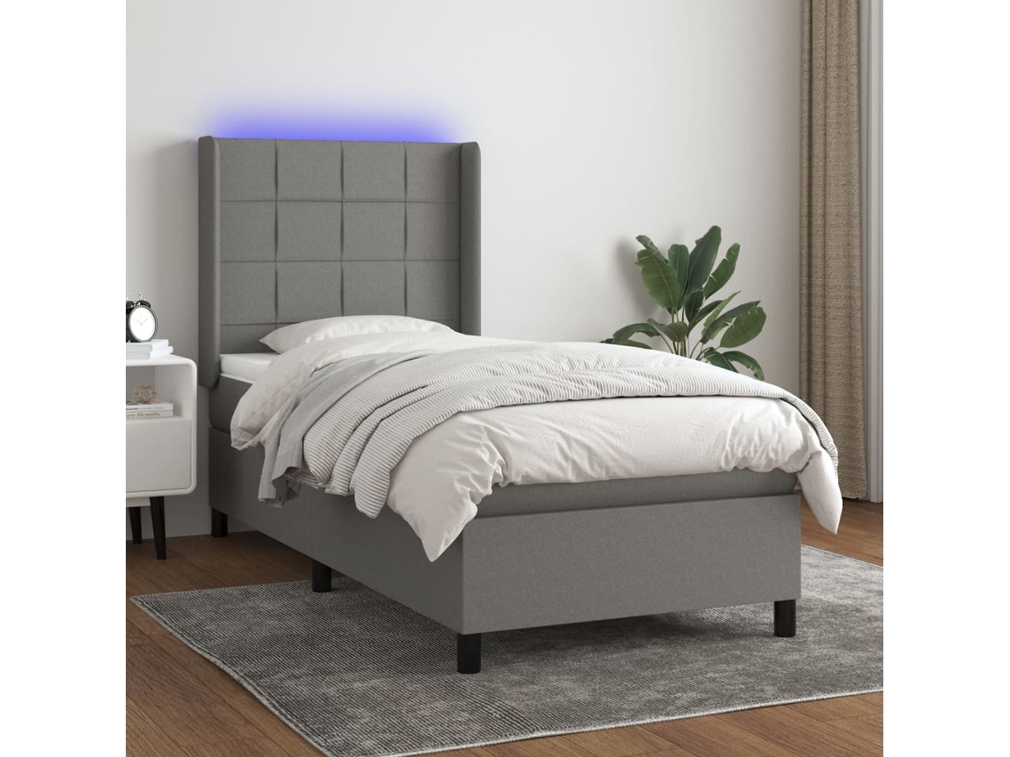 Cama Box Spring C/ Colchão E Led 90x200 Cm Tecido Cinza-escuro