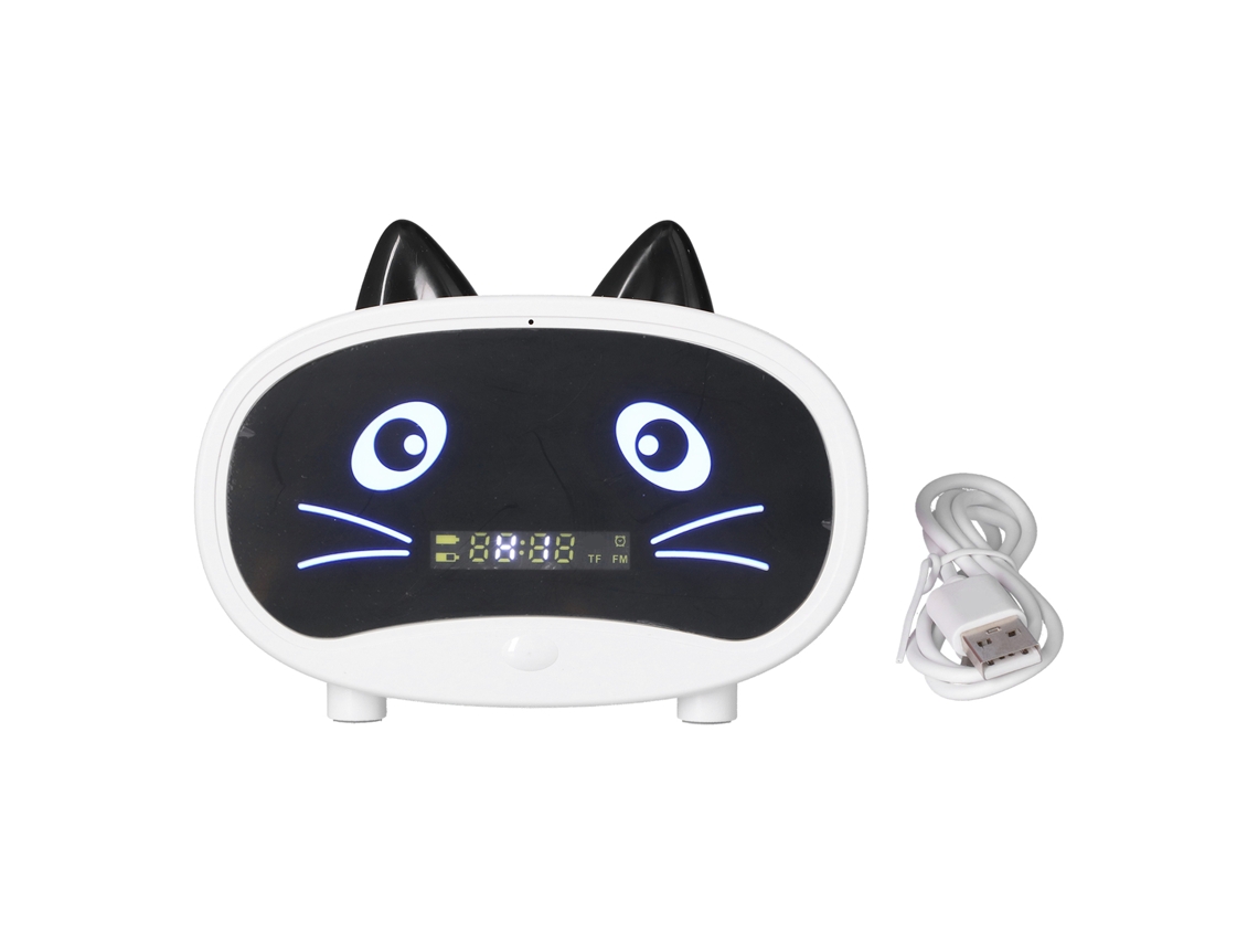 Mini Alto falante Mali com Design de Orelhas de Gato e Relógio