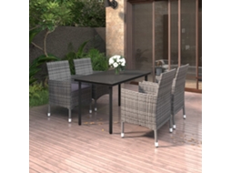 Vidaxl 5 Pcs Conjunto De Jantar P/ Jardim C/almofadões Vime Pe E Vidro