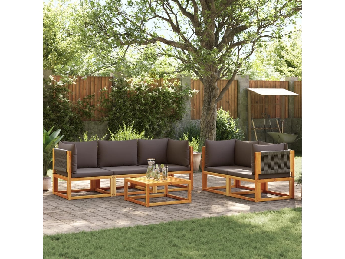 Vidaxl Conjunto De Sofás De Jardim Vidaxl De 6 Peças Com Almofadas De Madeira De Acácia E Corda