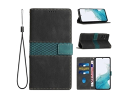 Capa De Couro Para Celular Com Costura Em Grade E Cordão