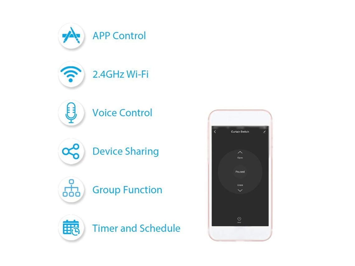Módulo Interruptor Cortina Inteligente Tuya Wi-Fi Controle App Temporização Alexa