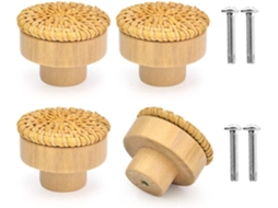 Conjunto De 4 Puxadores De Gaveta Em Rattan Natural Youth.