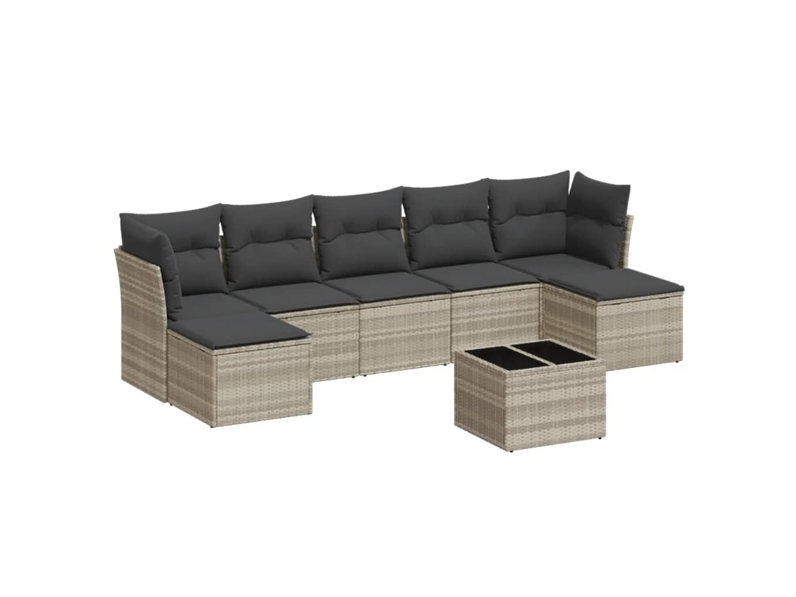 Maison Exclusive - 8 Pcs Conj. Sofás Jardim C/ Almofadões Vime Pe Cinzento-claro