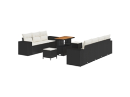 Conjunto 10 Sofá De Jardim Vidaxl Preto Vime Pe (221 X 179 X 85 Cm)
