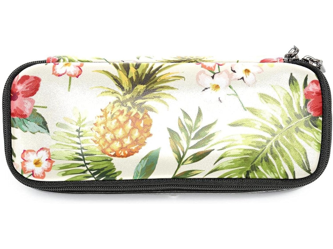 Estojo Vintage Com Estampa Floral Tropical E Abacaxi, Grande Capacidade, Ideal Escola, Escritório, Adultos, Meninas