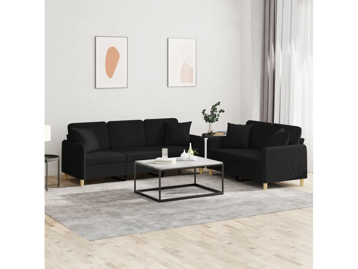 Vidaxl 2 Pcs Conjunto De Sofás Com Almofadas Tecido Preto