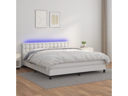 Vidaxl Cama Box Spring C/colchão/led 160x200cm Couro Artificial Branco