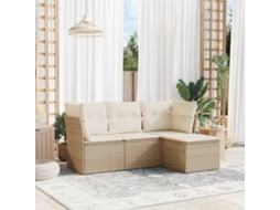 Conjunto de sofá de jardim de 4 peças com almofadas Vime Pe Bege Lovely Home