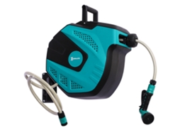Carretel Parede Automático 180° Com Mangueira 15+1,5m E Bico Spray, Preto Verde