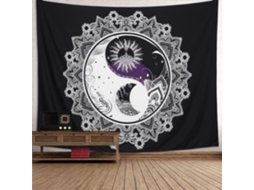 Tapeçaria Psicodélica de Parede com Sol e Lua, Símbolo Yin Yang H BRILVIBERA