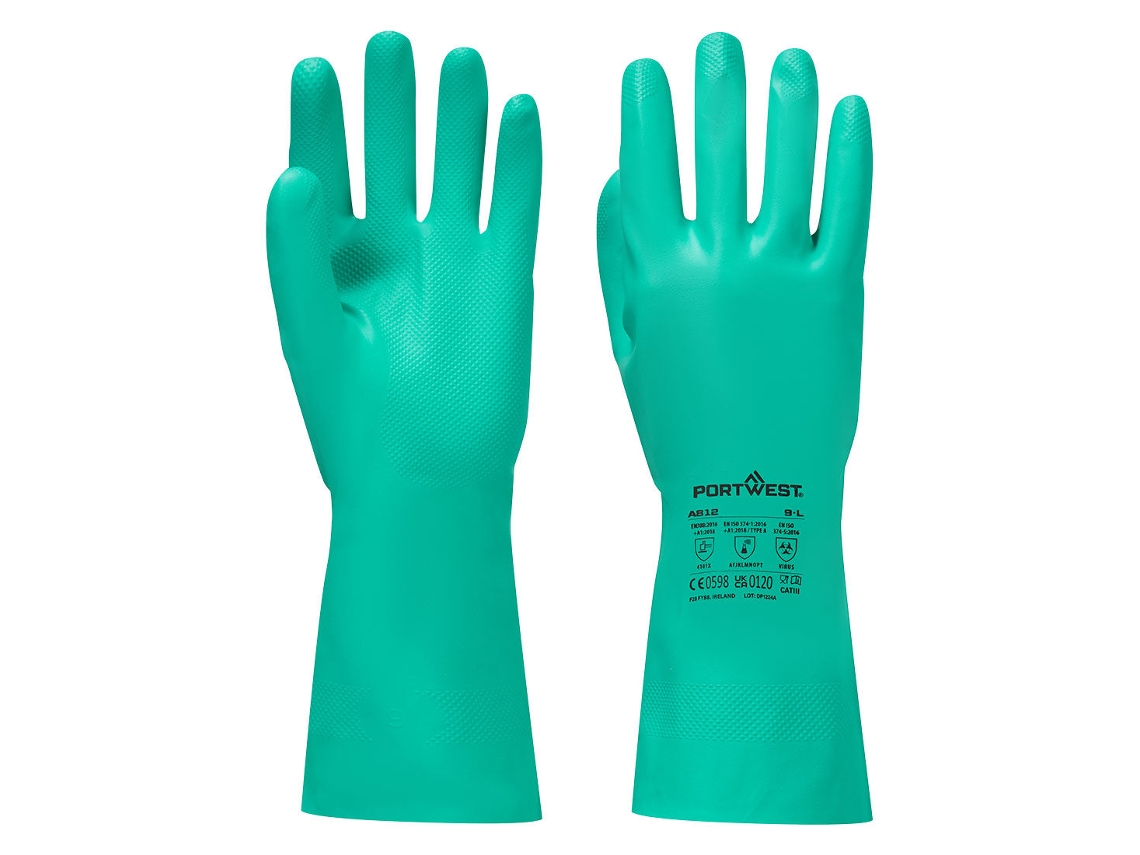 Luva Química Nitrosafe Plus Proteção E Destreza / Verde / S Portwest