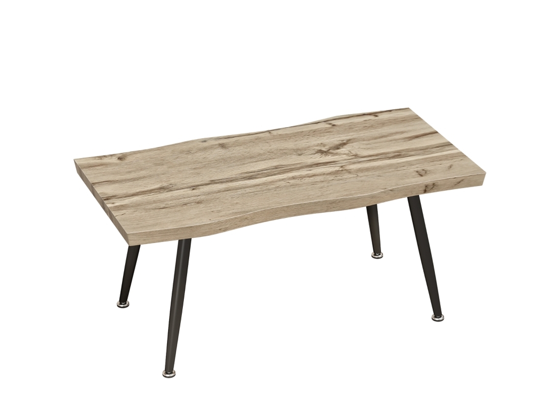 Mesa Centro Lateral Aço Tampo 4cm 100x50x45cm Carvalho Preto
