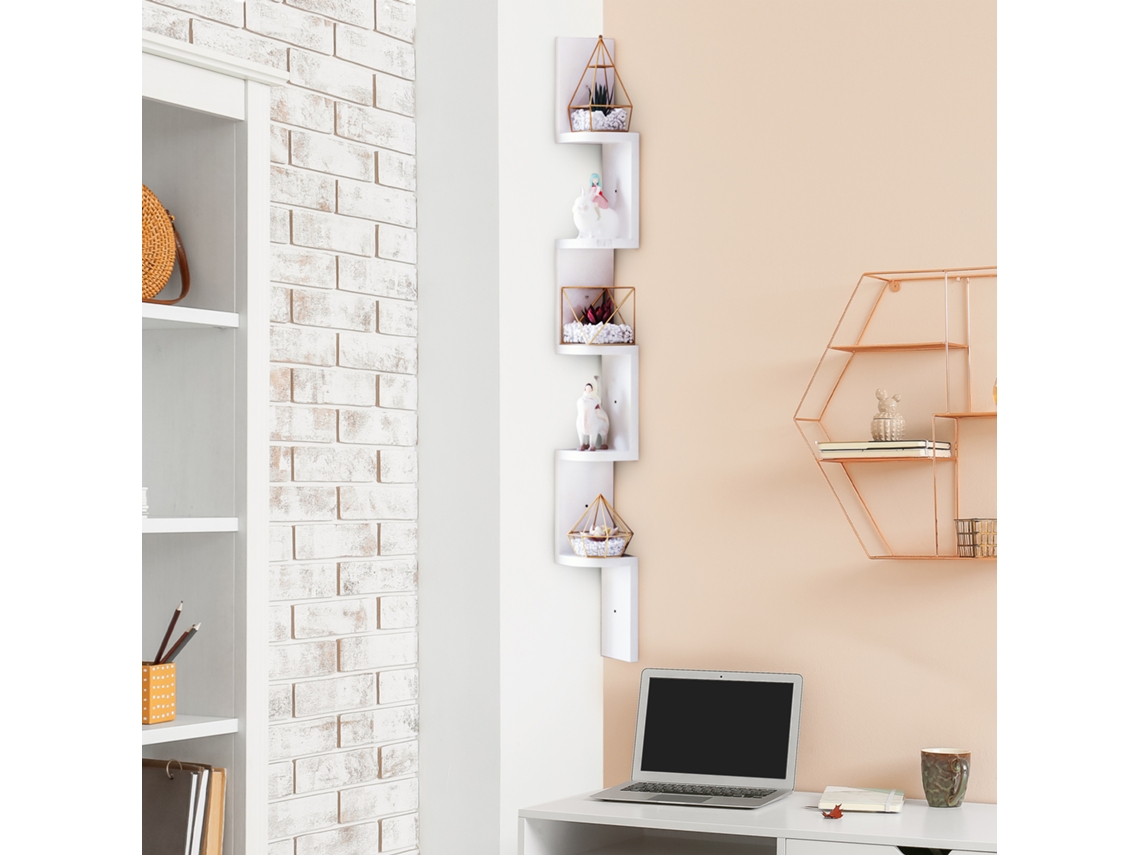 Étagère Murale D'angle 5 Niveaux Ebenex 120cm (zigzag, Blanc)