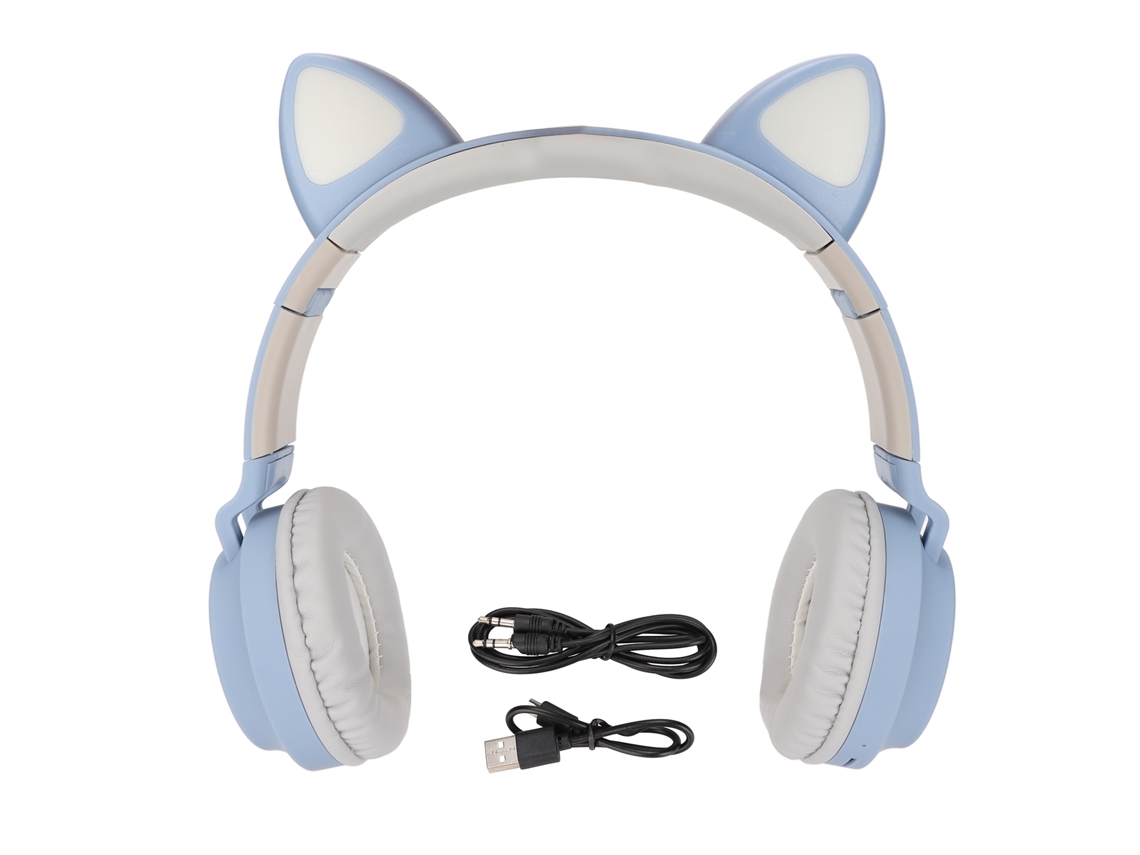 Aetheria fones de Ouvido Gaming com Orelhas de Gato Grave Profundo Luz Led Bluetooth 5.0 Azul Cinza