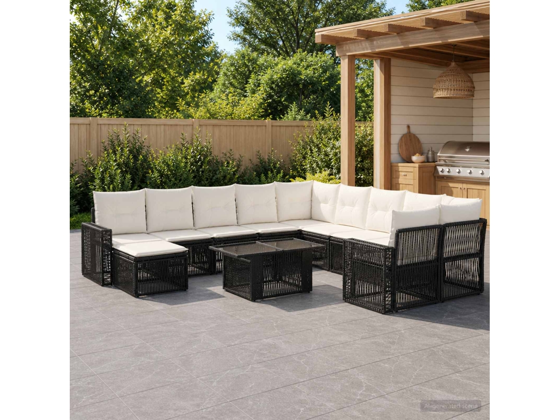 Vidaxl Conjunto De Sofá De Jardim 12 Unid. Preto E Branco Creme