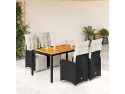 Vidaxl 5 Pcs Conjunto Bistrô De Jardim C/ Almofadões Vime Pe Preto