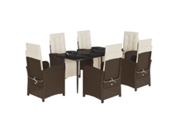 Conjunto de 7 Jantar para Jardim com Almofadões Vime Pe Castanho MAISON EXCLUSIVE