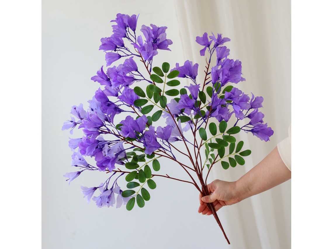 2 Ramos Artificiais de Jacarandá Hastes Flexíveis Fácil Manutenção Flores Roxas Claras e Roxas Escuras Decoração para Casa AQUAFORGE