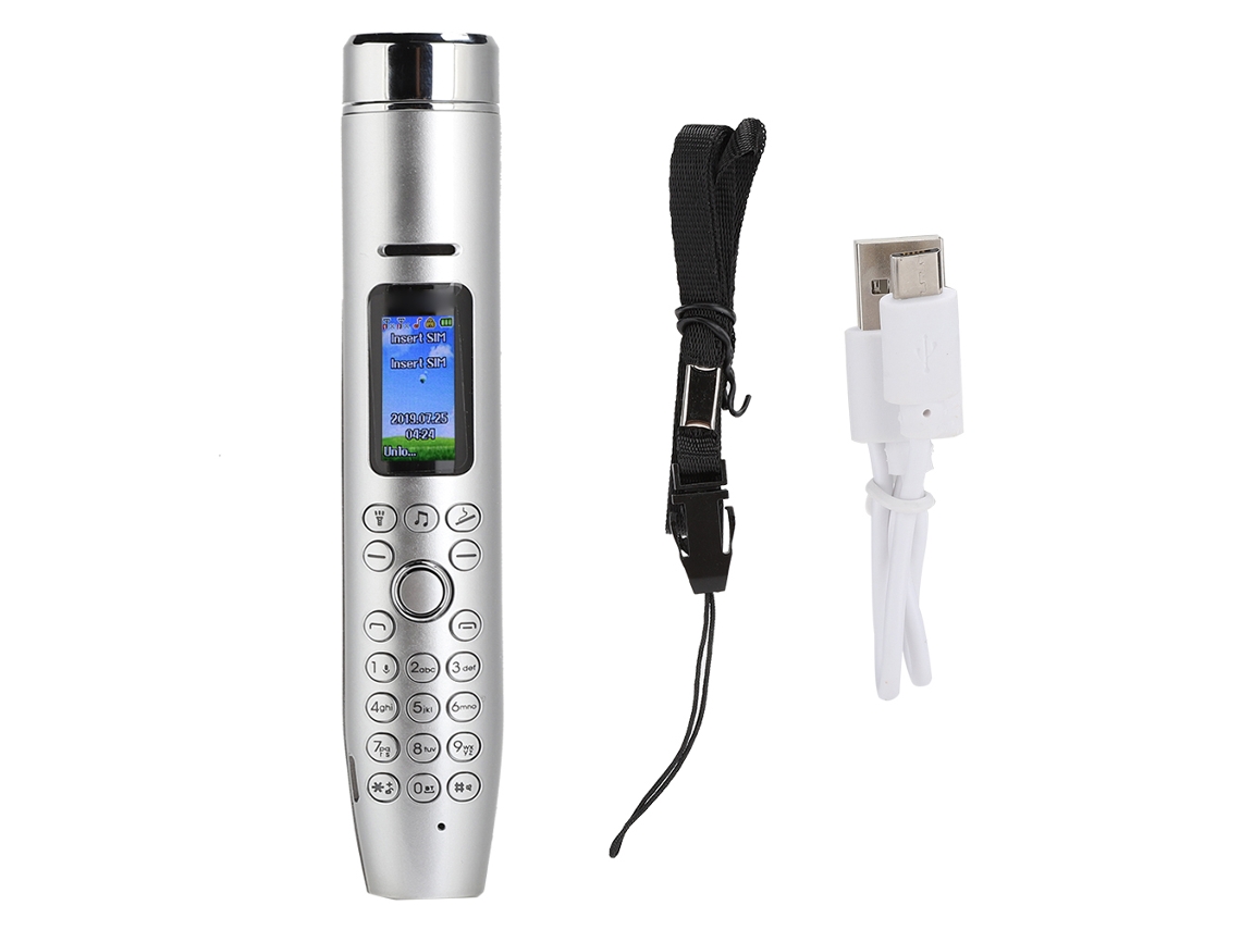 2026zentro-caneta Multifuncional Com Isqueiro, Lanterna E Celular Mini Dual Chip Dual Standby 0.96 Polegadas Prata