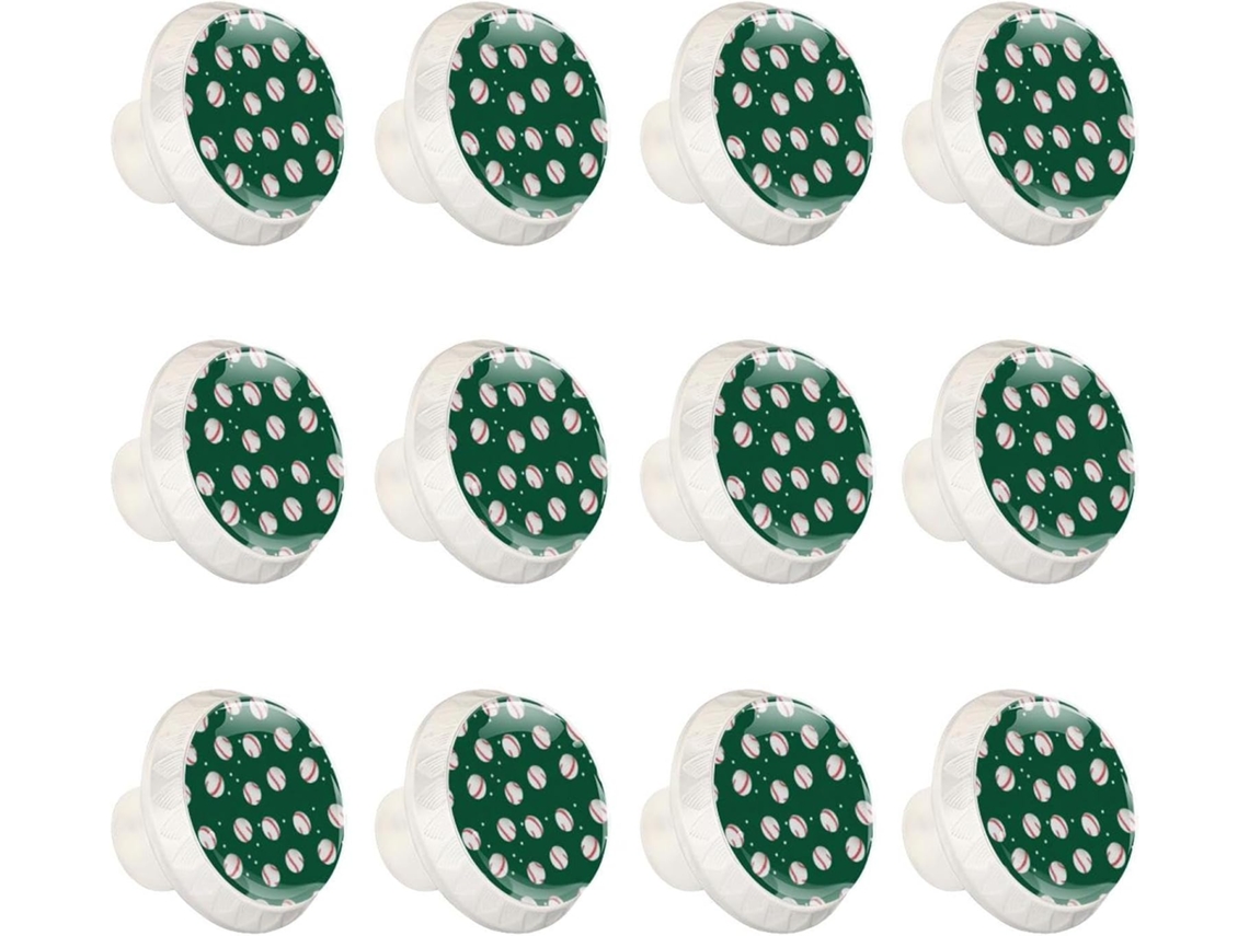 Puxadores Redondos Para Armários De Cozinha, Puxadores Para Gavetas De Cômoda, 12 Peças, Com Estampa De Beisebol E Fundo