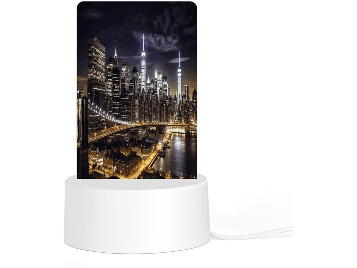 Luminária Noturna De Led Em Acrílico Com Base Plástica Encaixável, Estampa Noite De Nova York, Abajur De Cabeceira, Luz
