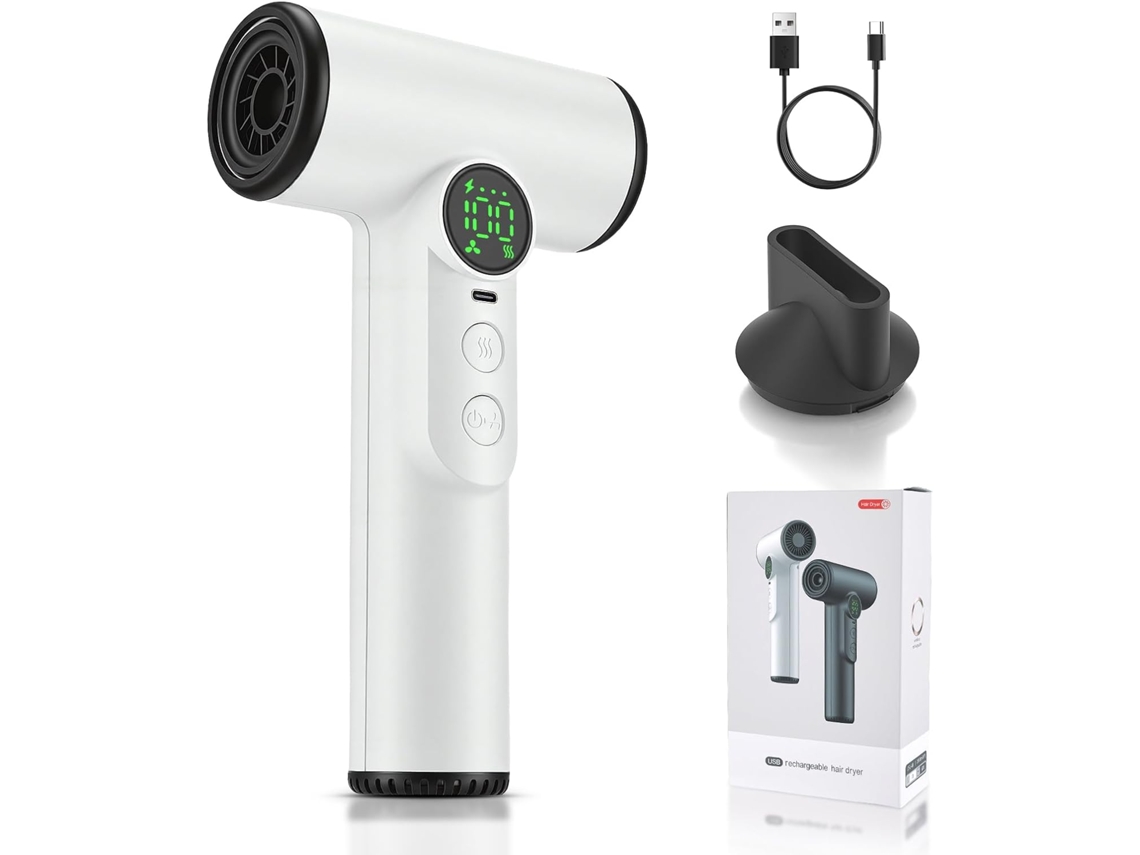 Secador de cabelo sem fio de 200 W com baterias, 3 velocidades e 3 configurações de temperatura, bateria de 15600 mAh, secador de cabelo portátil sem fio.