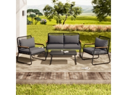 Conjunto De Jardim Para 4 Pessoas, Estrutura Em Ferro Galvanizado, Pés Ajustáveis, 1 Sofá 2 Cadeiras E 1 Mesa Baixa, Preto Estilo
