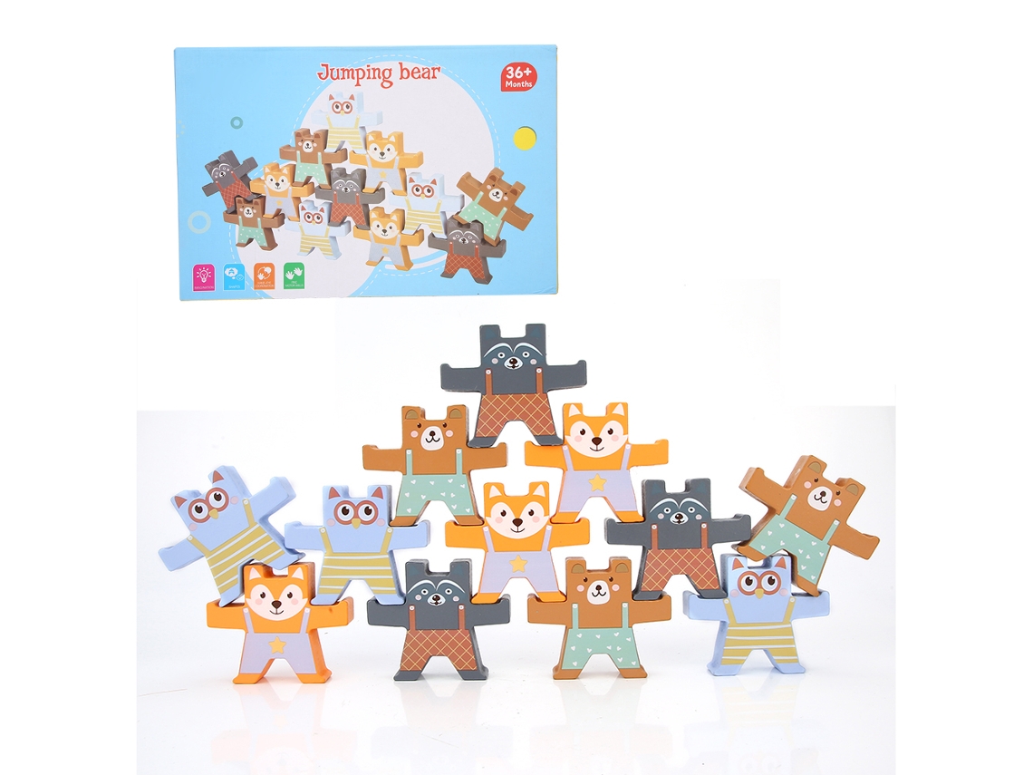 Ats brinquedo de Blocos de Madeira para Crianças Urso Cartoon Inteligente para Empilhar e Aprendizagem Precoce