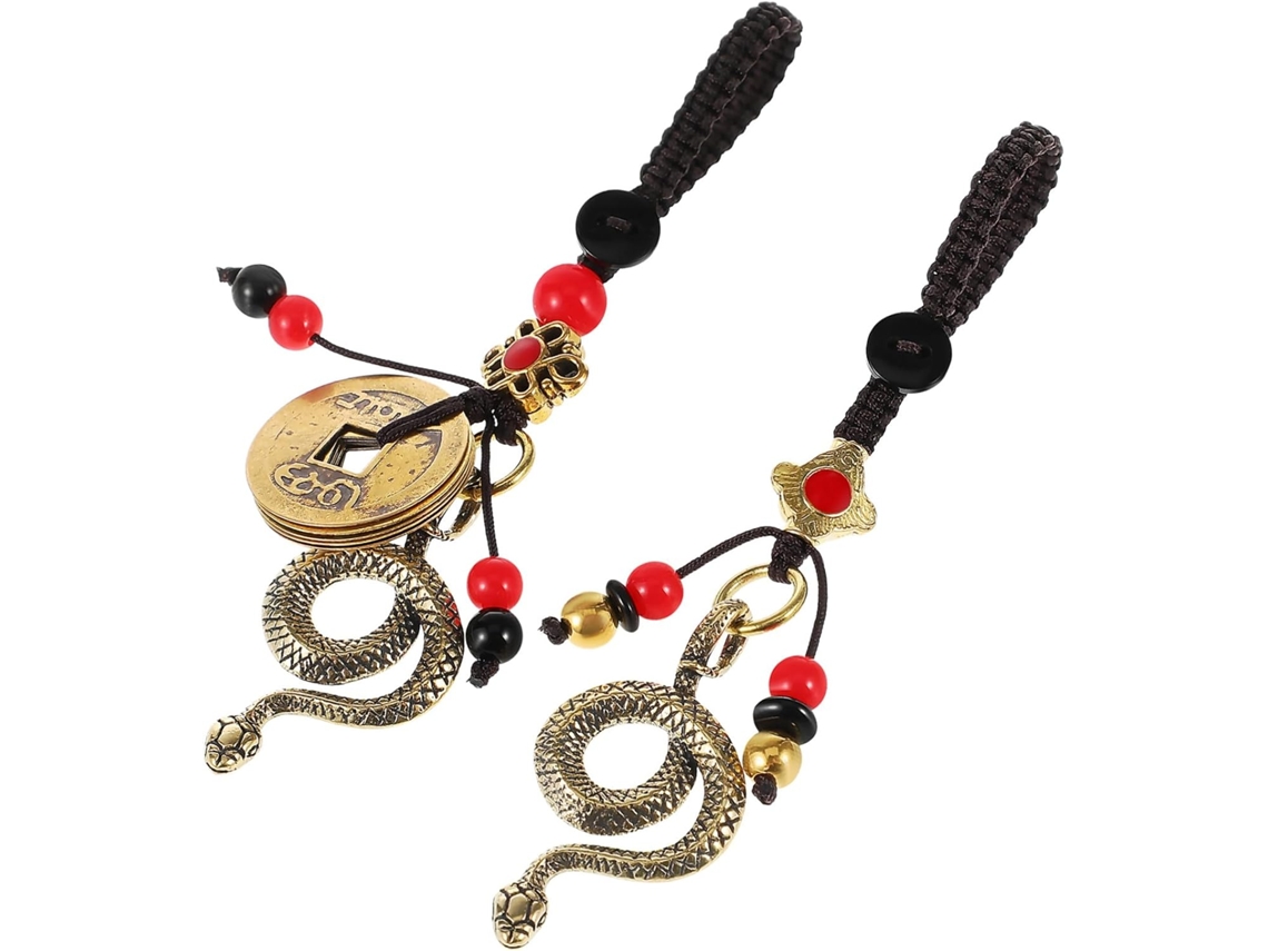 Conjunto De 2 Chaveiros Vintage Em Latão Com Pingente De Cobra E Feng Shui Para Bolsa.