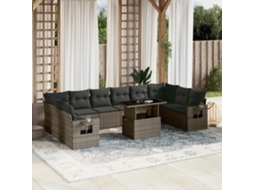 Vidaxl 11 Pcs Conjunto Sofás De Jardim C/ Almofadões Vime Pe Cinzento