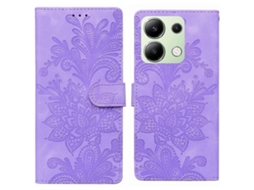 Capa De Celular Em Pu Com Fecho Magnético, Estampa Floral Em Relevo De Renda E Alça De Pulso Para Redmi Note 13 4g