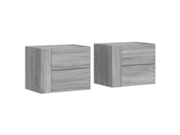 Conjunto 2 Mesa De Cabeceira De Parede Vidaxl Cinzeto Derivados De Madeira (45 X 30 X 35 Cm)