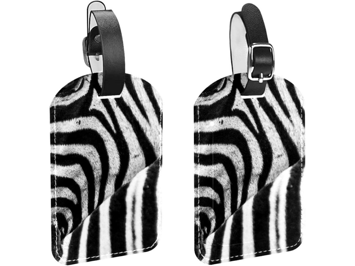 Conjunto De 2 Etiquetas Bagagem Em Couro Sintético, Estampa De Zebra, Preto Branco
