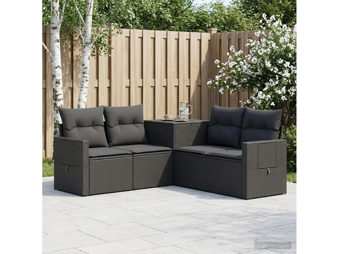 Vidaxl Conjunto De Sofás 5 Unid. Preto Rattan Poliéster E Aço