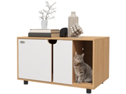 Meuble À Litière Maison De Toilette Sur Pieds Pour Chat 2 En 1 Portes Style Scandinave 80 X 48 X 48 Cm Naturel Et Blanc