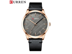 Relógio Masculino Elegante e Minimalista com Mostrador Texturizado em Tecido, Movimento de Quartzo e Pulseira de Couro . MDUG (dourado e Preto)